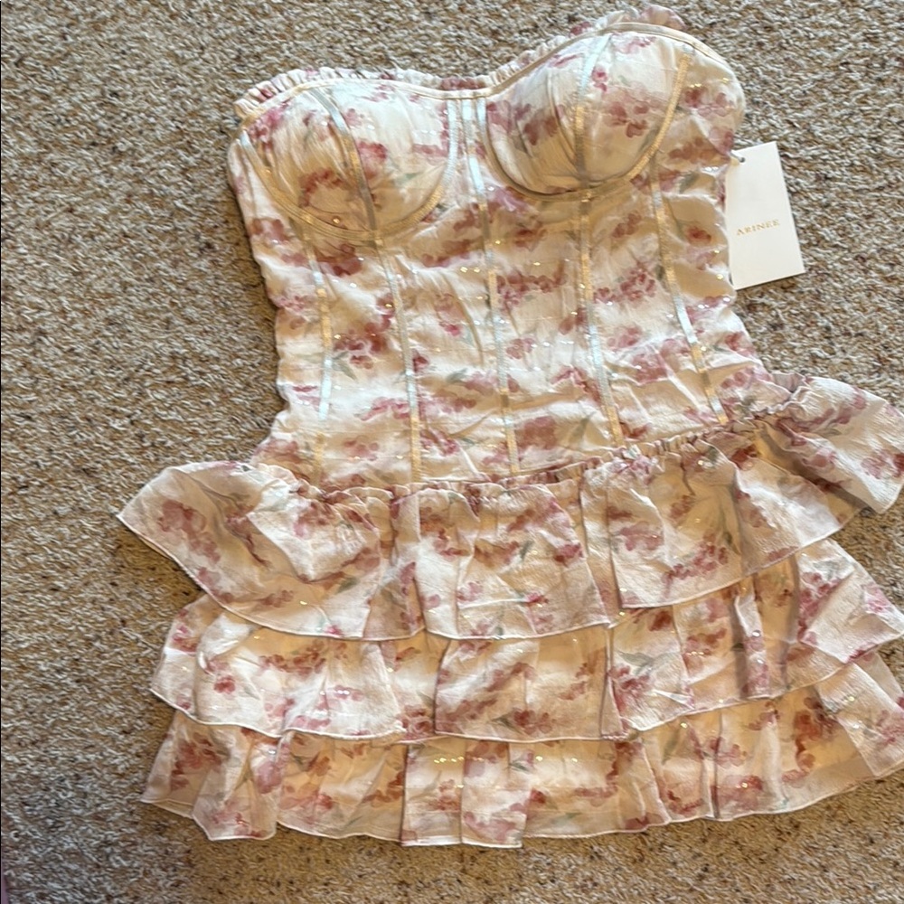 AMIRI Strapless pink and Cream Babydoll Dress